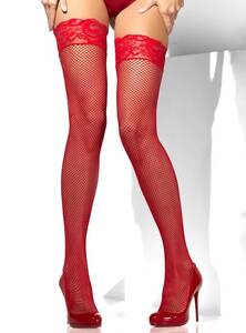 by İGP - Kırmızı Kaydırmaz Silikonlu Dantelli File Jartiyer Çorabı