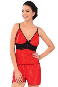 Sistina - Kırmızı Saten Atlet ve Şort Takım