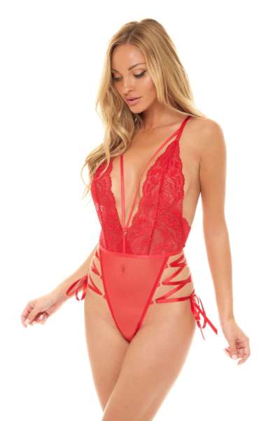 Kırmızı Seksi Fantezi Dantel Body Mayokini