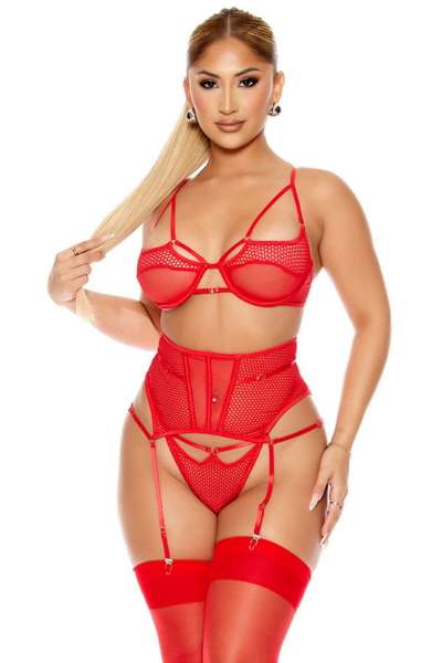 Kırmızı Seksi Fantezi Dantel Jartiyerli Mayokini Body
