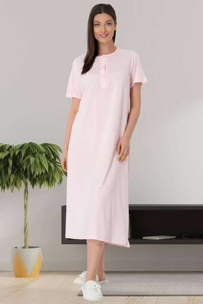 Kısa Kollu Pembe Büyük Beden Gecelik