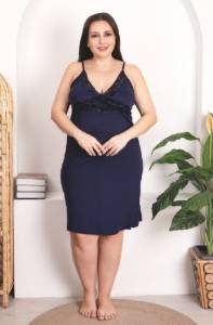 Lady - Lacivert Büyük Beden Sabahlıklı Gecelik Takımı (1)