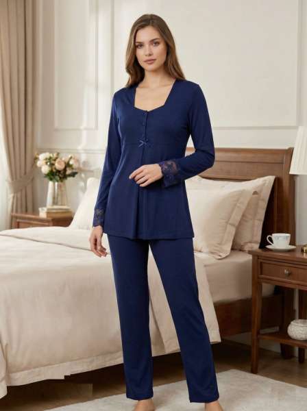 Lacivert Hamile Lohusa Pijama Takımı