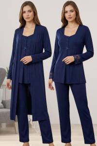 Effortt - Lacivert Hamile Lohusa Sabahlıklı Pijama Takımı