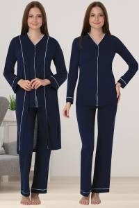 Effortt - Lacivert Sabahlıklı Hamile Lohusa Pijama Takımı