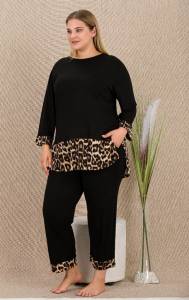 Lady - Siyah Uzun Kollu Büyük Beden Pijama Takımı (1)