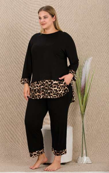 Siyah Uzun Kollu Büyük Beden Pijama Takımı