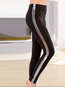 Lady - Lame Şeritli Siyah Tayt