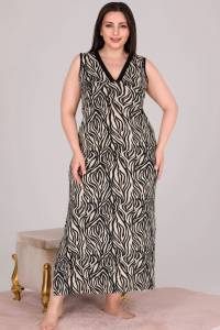 Leopar Desenli Yırtmaçlı Büyük Beden Elbise Gecelik - Thumbnail