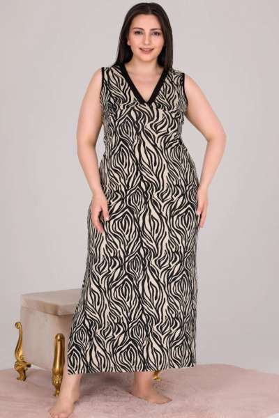 Leopar Desenli Yırtmaçlı Büyük Beden Elbise Gecelik