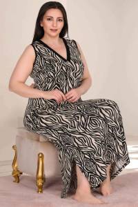 Leopar Desenli Yırtmaçlı Büyük Beden Elbise Gecelik - Thumbnail