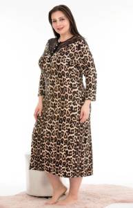 Lady - Leopar Desenli Yırtmaçlı Büyük Beden Elbise Gecelik (1)