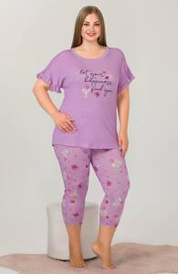 Lady - Lila Kısa Kollu Büyük Beden Kapri Pijama Takımı (1)