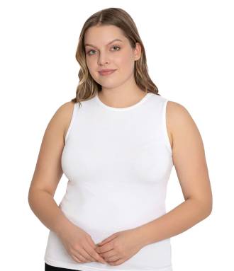 Bambu Kısa Kollu Bisiklet Yaka Büyük Beden Atlet - Thumbnail