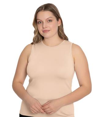 Bambu Kısa Kollu Bisiklet Yaka Büyük Beden Atlet - Thumbnail