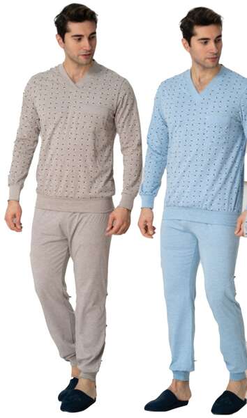 Mavi Büyük Beden Erkek Pijama Takım