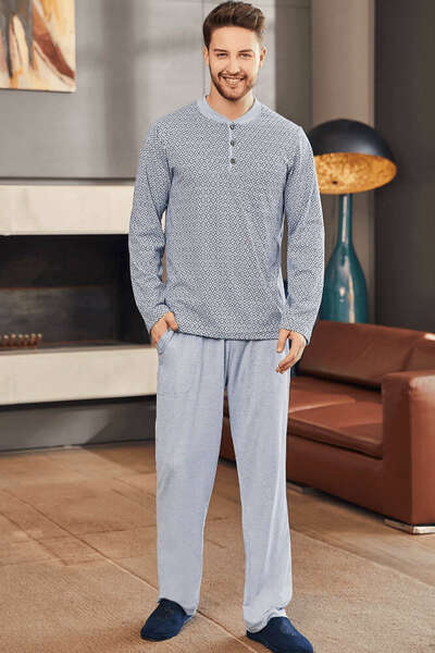 Mavi Büyük Beden Erkek Pijama Takım
