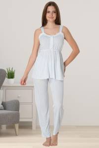 Effortt - Mavi Çizgili Hamile Lohusa Pijama Takımı