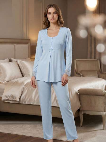 Effortt - Mavi Hamile Lohusa Pijama Takımı