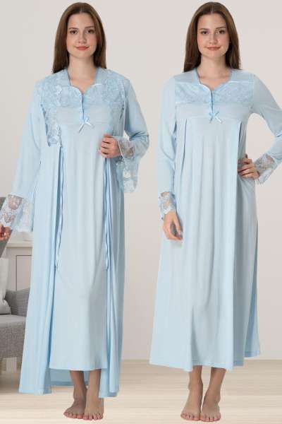 Effortt - Mavi Hamile Lohusa Sabahlıklı Gecelik Takımı