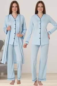 Effortt - Mavi Sabahlıklı Hamile Lohusa Pijama Takımı