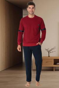 Mecit Pijama - Bordo Büyük Beden Erkek Pijama Takımı