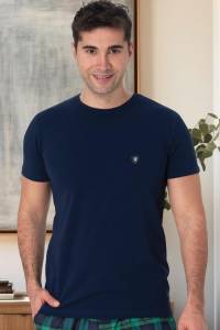 Mecit Pijama - Lacivert Bisiklet Yaka Kısa Kollu Likralı Pamuk Erkek T-Shirt