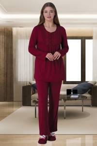 Mecit Pijama - Bordo Kadın Büyük Beden Pijama Takımı