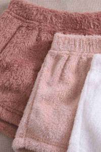 Koyu Pembe Tek Renk 1 Takım Kolsuz Askılı Peluş Polar Alt Üst Şortlu Pijama Takımı - Thumbnail