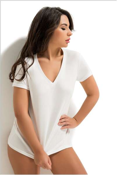 Modal V Yaka Kısa Kolluu Kadın T-Shirt