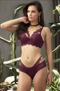 Nurteks - Mor Destekli Dantelli Push Up Sütyen Külot Takım