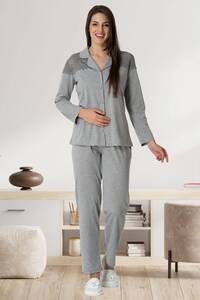 Omuzu Dantelli Hamile Lohusa Pijama Takımı - Thumbnail