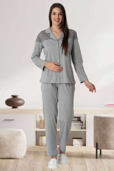 Omuzu Dantelli Hamile Lohusa Pijama Takımı