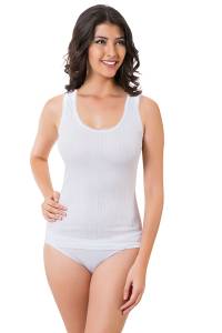 Öztaş - Kadın Beyaz Pamuklu Jakarlı Ribana Kalın Askılı Atlet