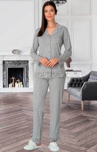 Pamuklu Önden Düğmeli Kadın Pijama Takımı - Thumbnail