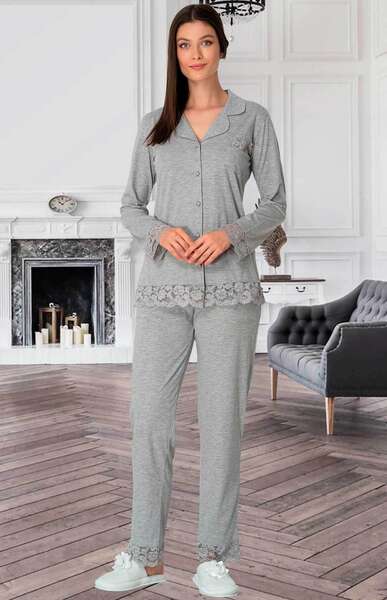 Pamuklu Önden Düğmeli Kadın Pijama Takımı