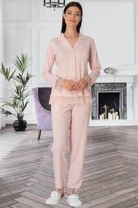 Pamuklu Önden Düğmeli Kadın Pijama Takımı - Thumbnail