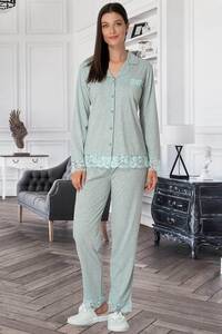 Pamuklu Önden Düğmeli Kadın Pijama Takımı - Thumbnail