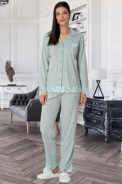 Pamuklu Önden Düğmeli Kadın Pijama Takımı