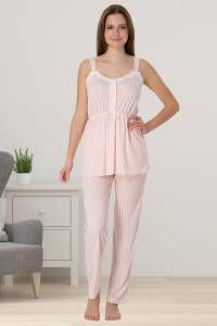 Effortt - Pembe Çizgili Hamile Lohusa Pijama Takımı