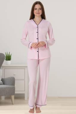 Effortt - Pembe Hamile Lohusa Önden Düğmeli Pijama Takımı