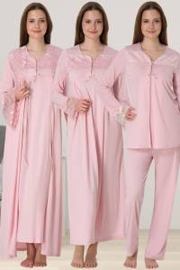 Effortt - Pembe Hamile Lohusa Sabahlıklı Gecelik Pijama Set