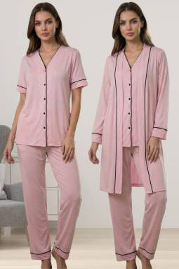 Effortt - Pembe Rahat Kesim Sabahlıklı Hamile Lohusa Pijama Takımı