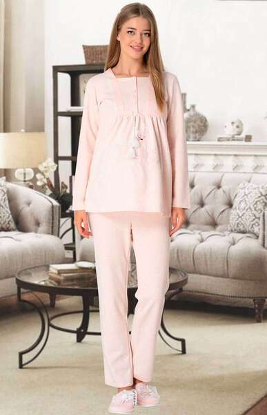 Pembe Sabahlıklı Hamile Lohusa Pijama Takımı