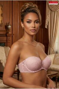 Le Jardin - Pudra Dantelli Straplez Push Up Destekli Sütyen