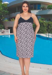 Lady - Şal Desenli Büyük Beden İnce Askılı Tunik Elbise