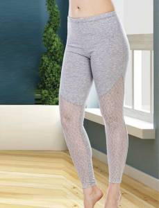 Lady - Şık Dantel Detaylı Gri Tayt