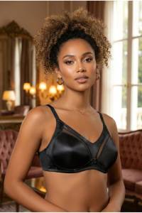 Le Jardin - Siyah Balensiz Tül Detaylı Toparlayıcı Sütyen