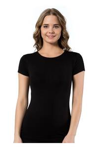 Lüx DRM - Siyah Bambu Kısa Kollu Kadın Atlet