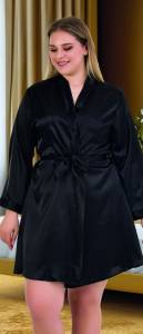 Siyah Bride Saten Büyük Beden Sabahlık - Thumbnail